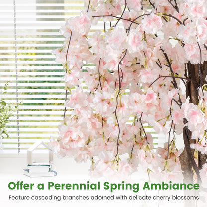 5.5 FT Tall Artificial Cherry Blossom Tree with Pink/White Flowers 1 Pack-White