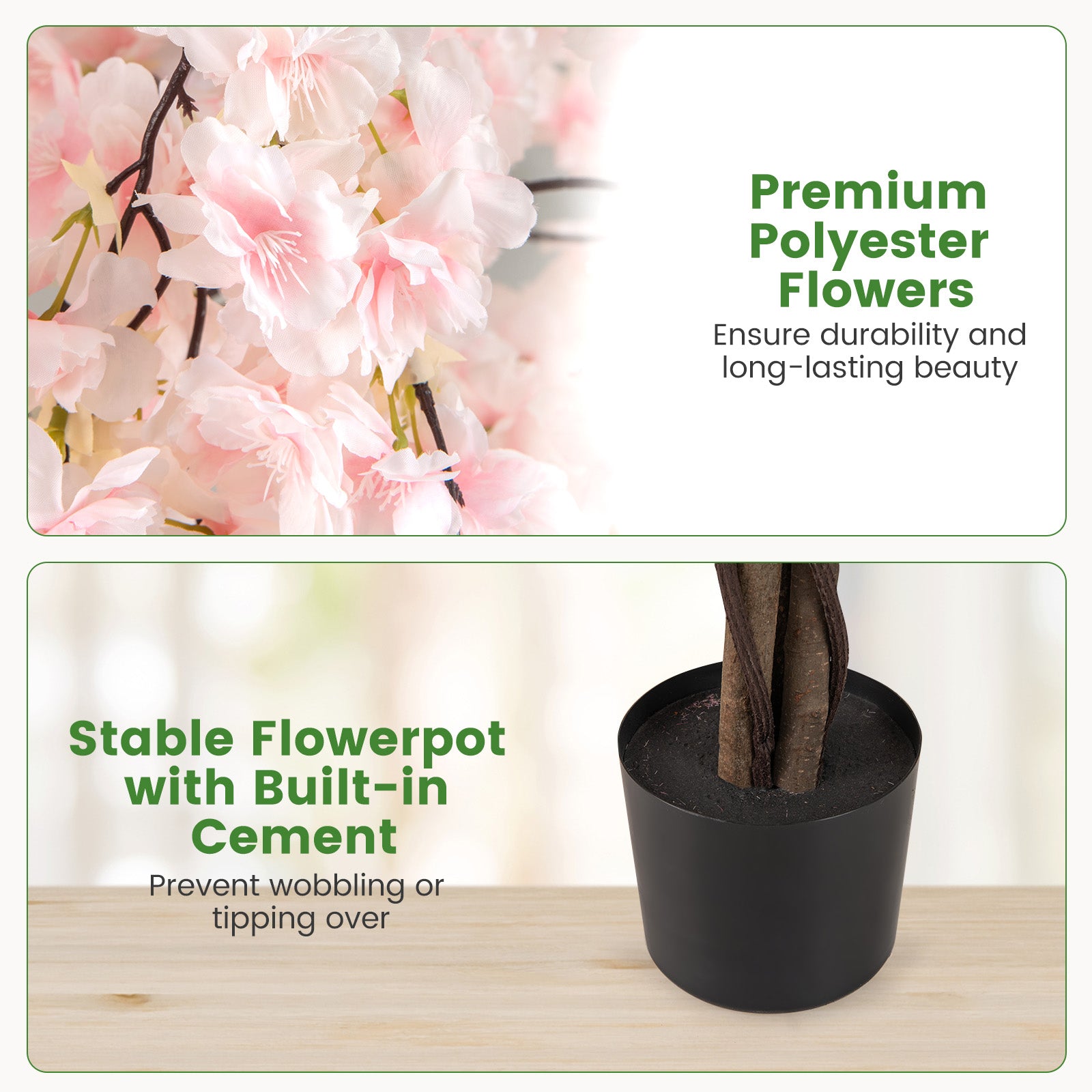 5.5 FT Tall Artificial Cherry Blossom Tree with Pink/White Flowers 1 Pack-White