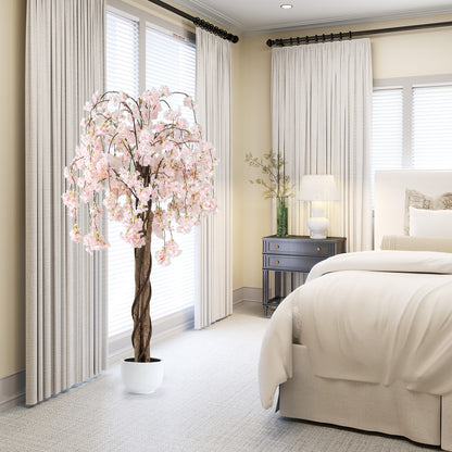 5.5 FT Tall Artificial Cherry Blossom Tree with Pink/White Flowers 2 Pack-White