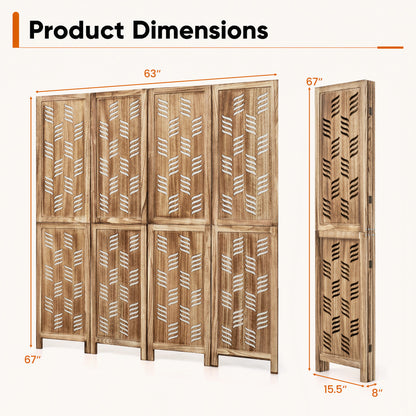 4-Panel Room Divider with Wave Cutout & Paulownia Frame