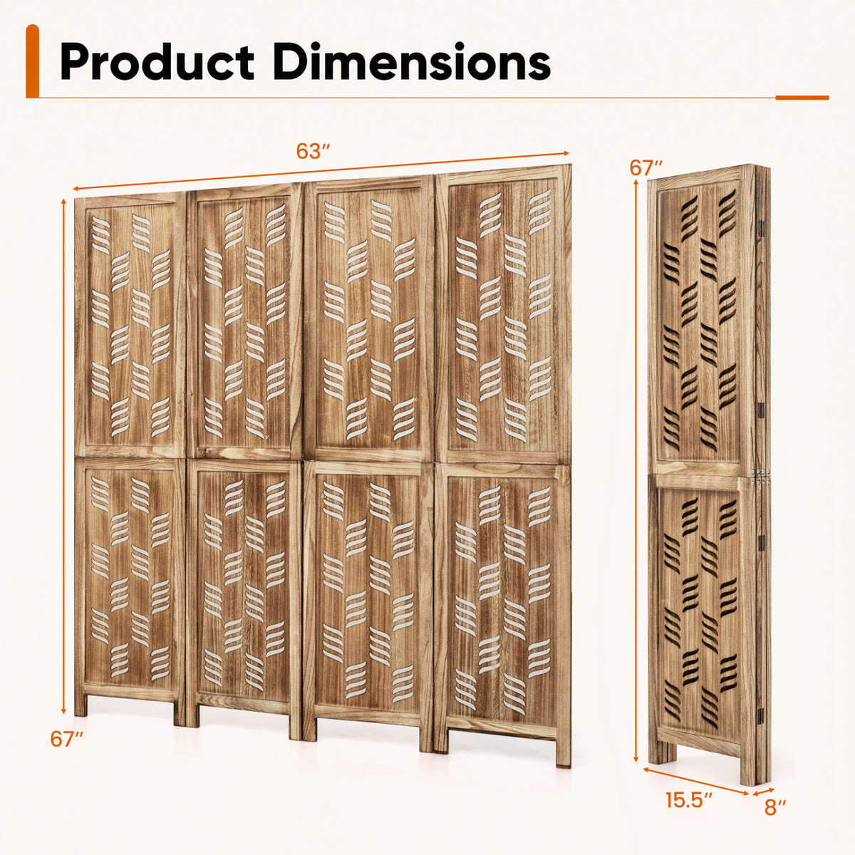4-Panel Room Divider with Wave Cutout - 5.5 FT Tall