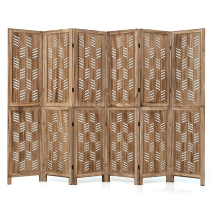 6-Panel Room Divider with Wave Cutout - 95" Paulownia Wood