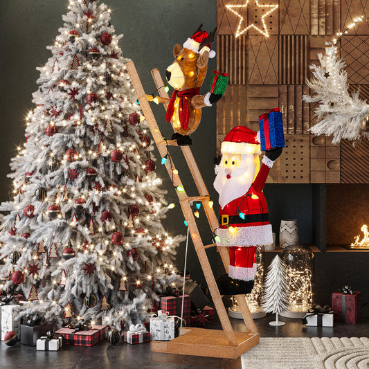 5.5 Feet Christmas Lighted Reindeer and Santa Claus on Ladder with 100 LED Lights