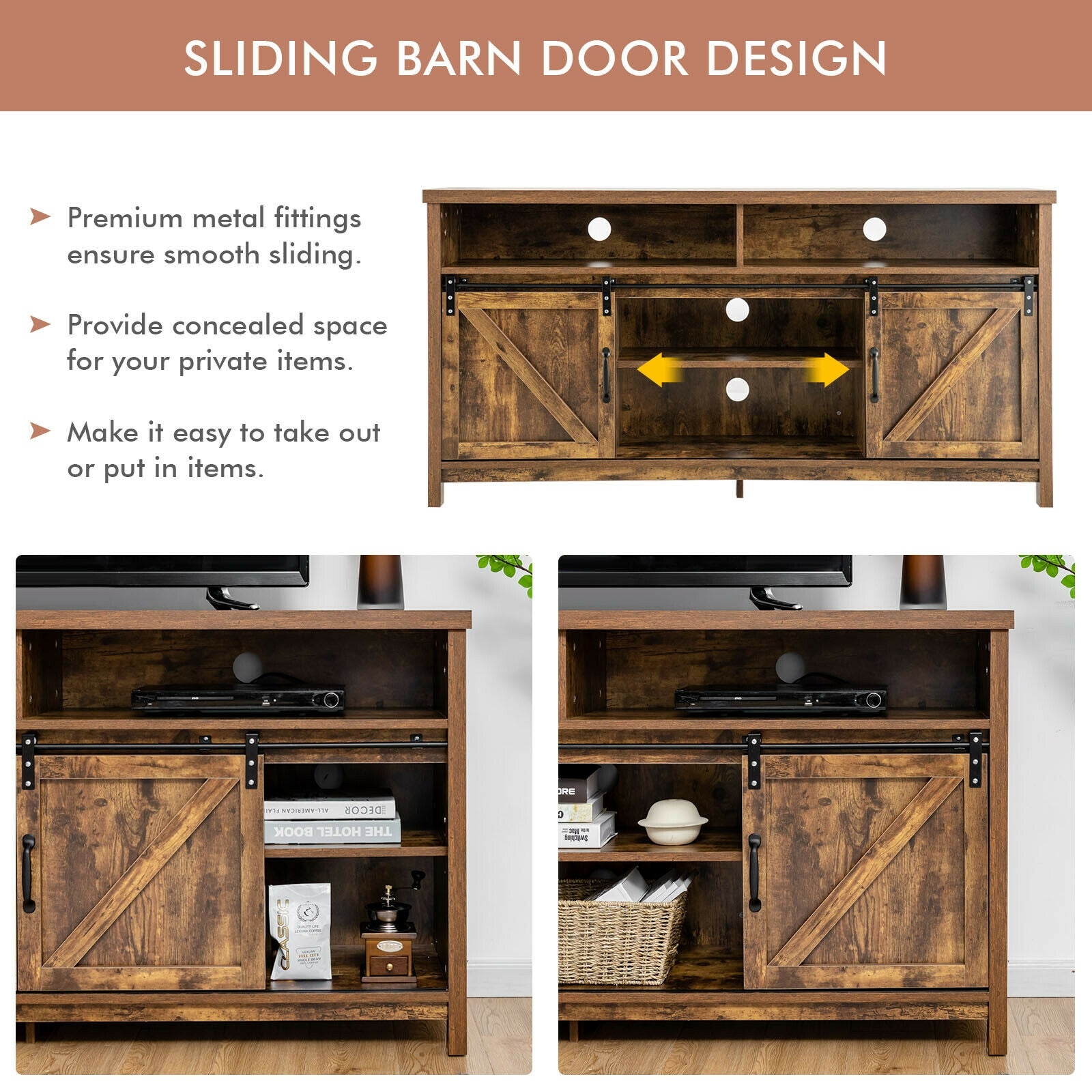 59 Inch Sliding Barn Door TV Stand with Adjustable Shelves for TVs up to 65 Inch