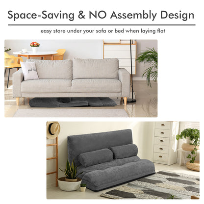 6-Position Adjustable Sleeper Lounge Couch with 2 Pillows-Gray