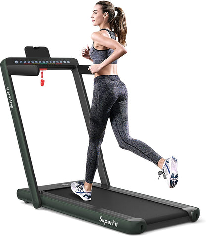 2-in-1 Electric Motorized Health and Fitness Folding Treadmill with Dual Display and Speaker-Yellow - Green