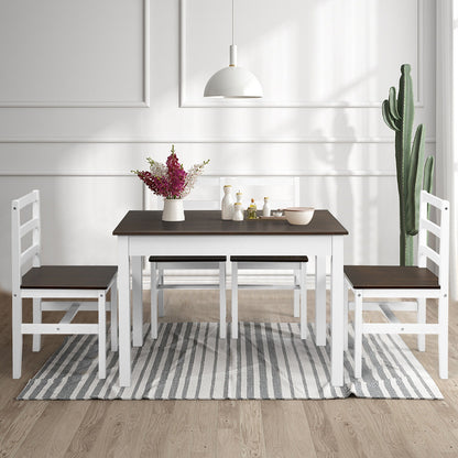 5 Pieces Solid Wood Compact Kitchen Dining Set-Walnut