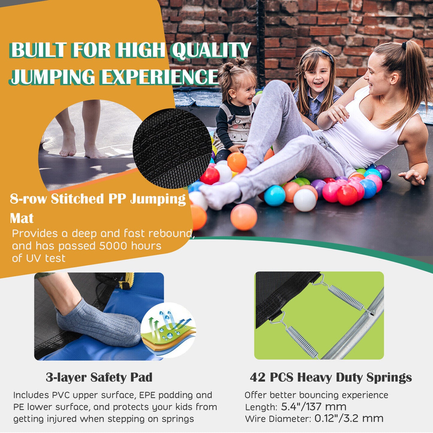 8 Feet Recreational Trampoline with Basketball Hoop and Net Ladder