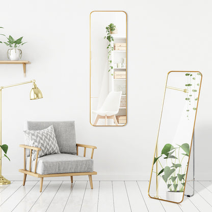 Full Length Wall Mounted Body Mirror with Free Standing Stand-Golden