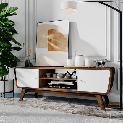 Sliding Door TV Stand with Adjustable Shelf for TVs up to 55 Inch-Walnut