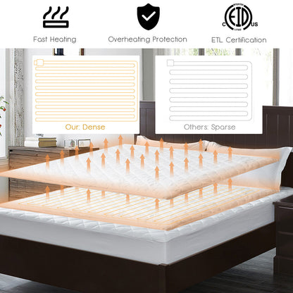 Auto Shut Off Heated Electric Mattress Pad with Dual Controller-Queen Size