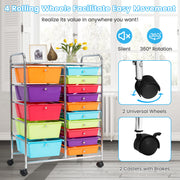 15-Drawer Utility Rolling Organizer Cart with Multi-Use Storage-Multicolor