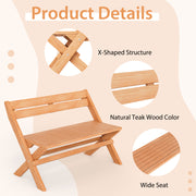 2-Person Indonesia Teak Wood Folding Outdoor Benches with Slatted Seat