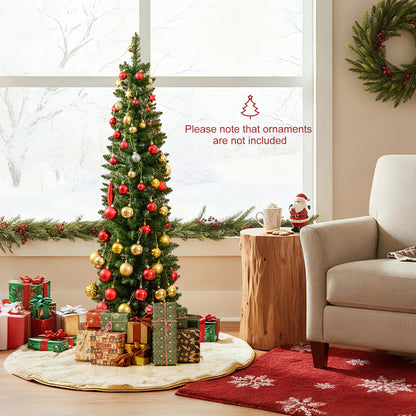 5/6/7/8/9 Feet Pre-lit Pencil Artificial Christmas Tree with 150/180/200//300/400 Warm White LED Lights-5 ft