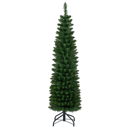5/6/7/8/9 Feet Pre-lit Pencil Artificial Christmas Tree with 150/180/200//300/400 Warm White LED Lights-5 ft