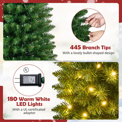 5/6/7/8/9 Feet Pre-lit Pencil Artificial Christmas Tree with 150/180/200//300/400 Warm White LED Lights-6 ft