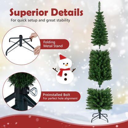 5/6/7/8/9 Feet Pre-lit Pencil Artificial Christmas Tree with 150/180/200//300/400 Warm White LED Lights-6 ft