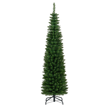 5/6/7/8/9 Feet Pre-lit Pencil Artificial Christmas Tree with 150/180/200//300/400 Warm White LED Lights-6 ft