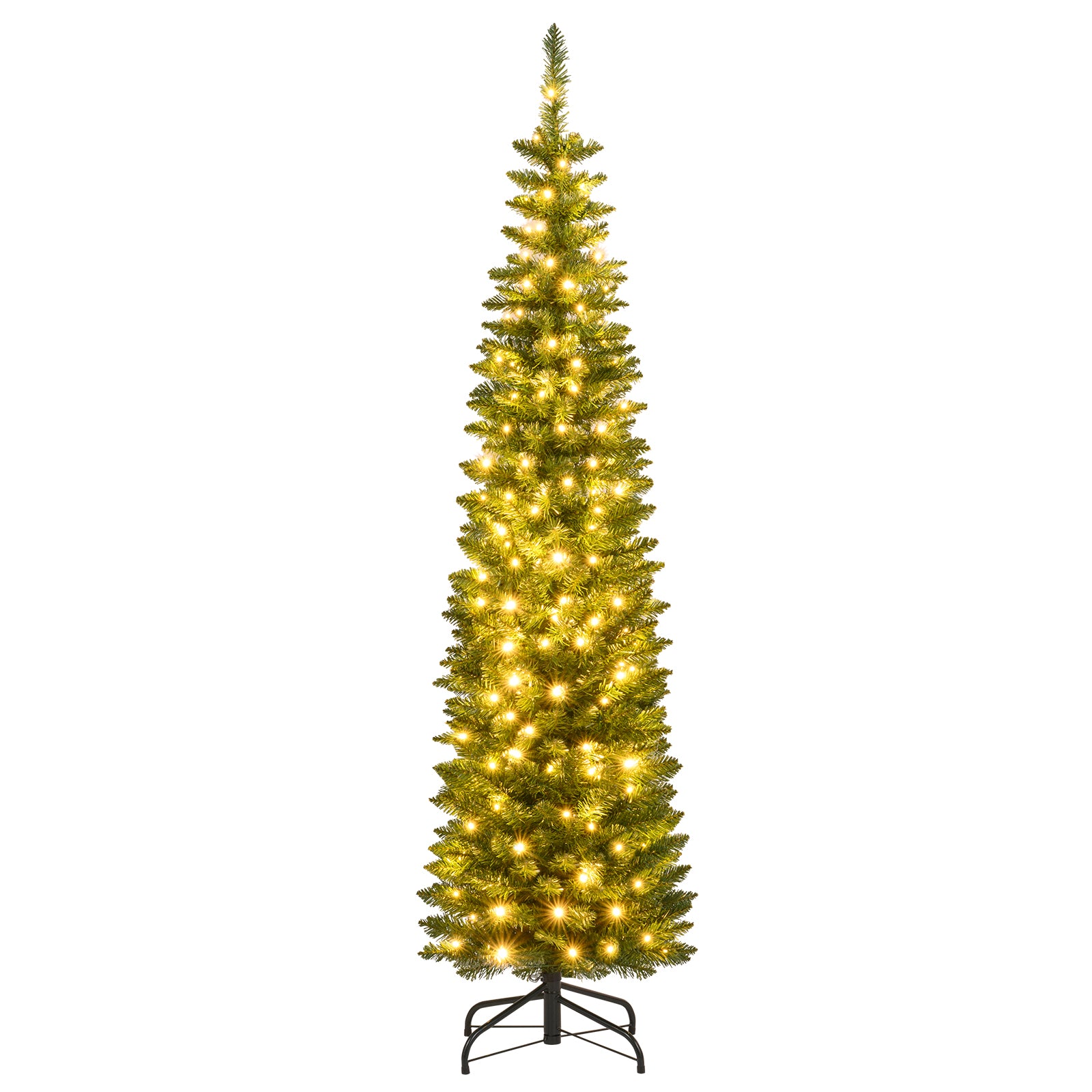 5/6/7/8/9 Feet Pre-lit Pencil Artificial Christmas Tree with 150/180/200//300/400 Warm White LED Lights-6 ft