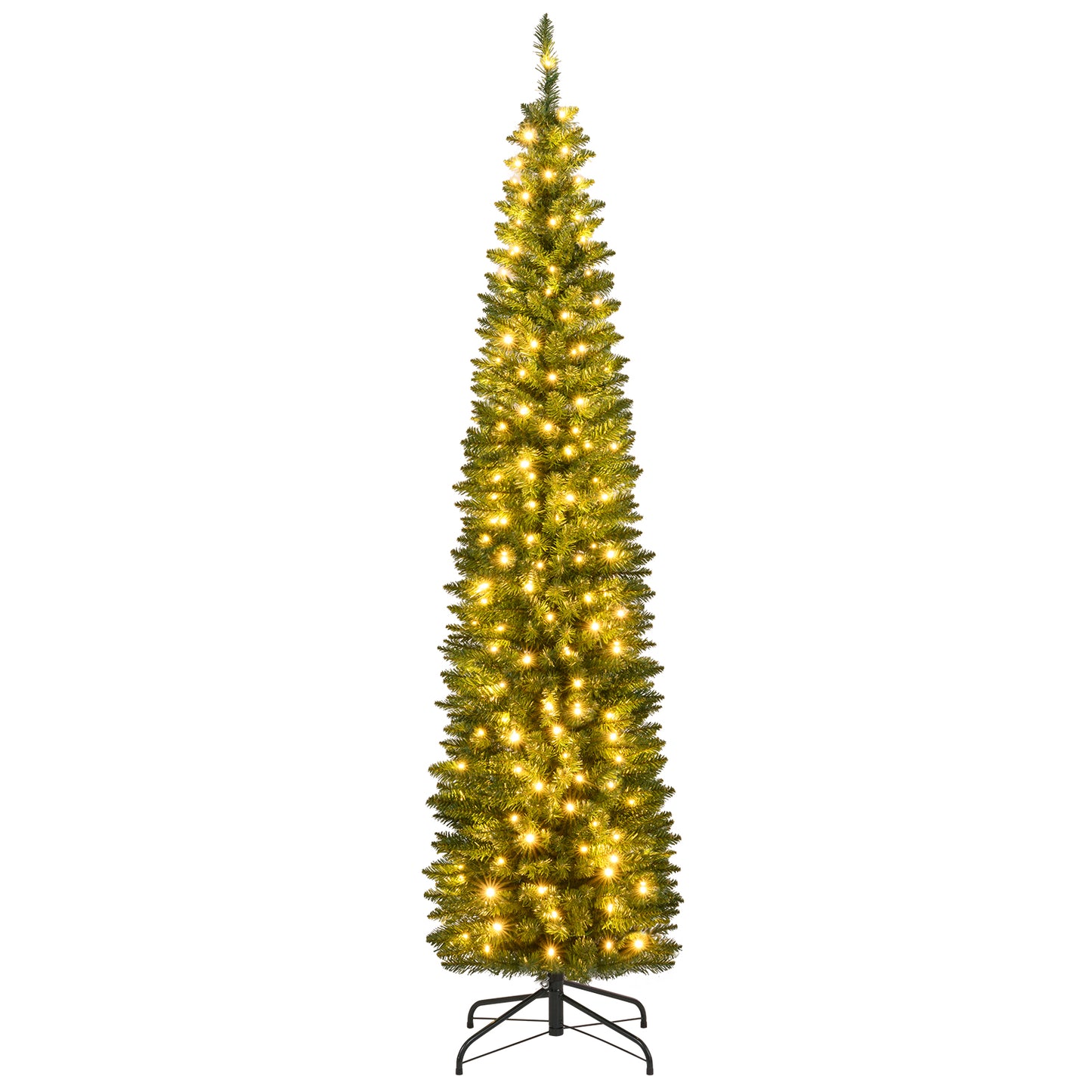5/6/7/8/9 Feet Pre-lit Pencil Artificial Christmas Tree with 150/180/200//300/400 Warm White LED Lights-7 ft