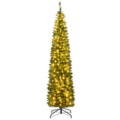 5/6/7/8/9 Feet Pre-lit Pencil Artificial Christmas Tree with 150/180/200//300/400 Warm White LED Lights-7 ft