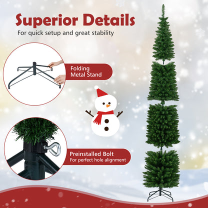 5/6/7/8/9 Feet Pre-lit Pencil Artificial Christmas Tree with 150/180/200//300/400 Warm White LED Lights-9 ft