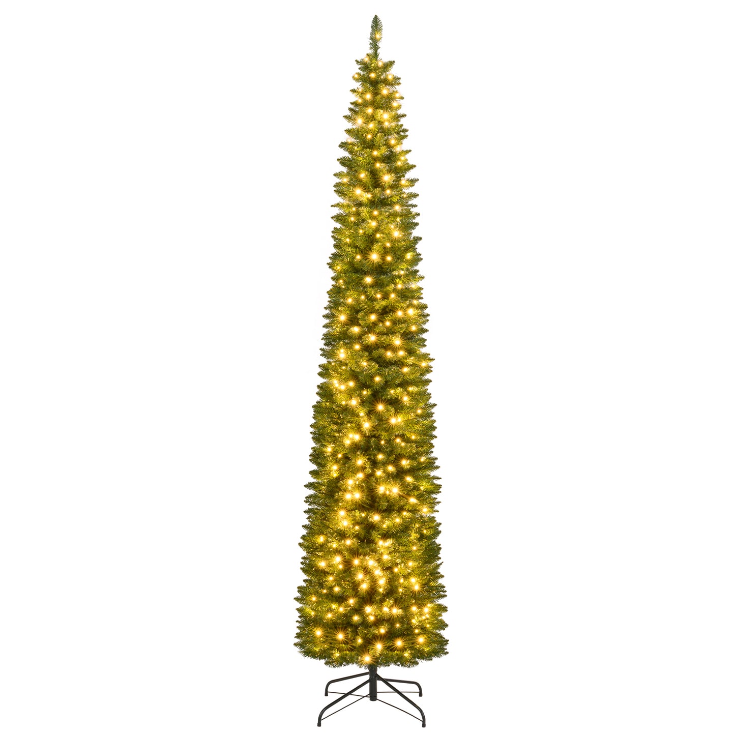 5/6/7/8/9 Feet Pre-lit Pencil Artificial Christmas Tree with 150/180/200//300/400 Warm White LED Lights-9 ft