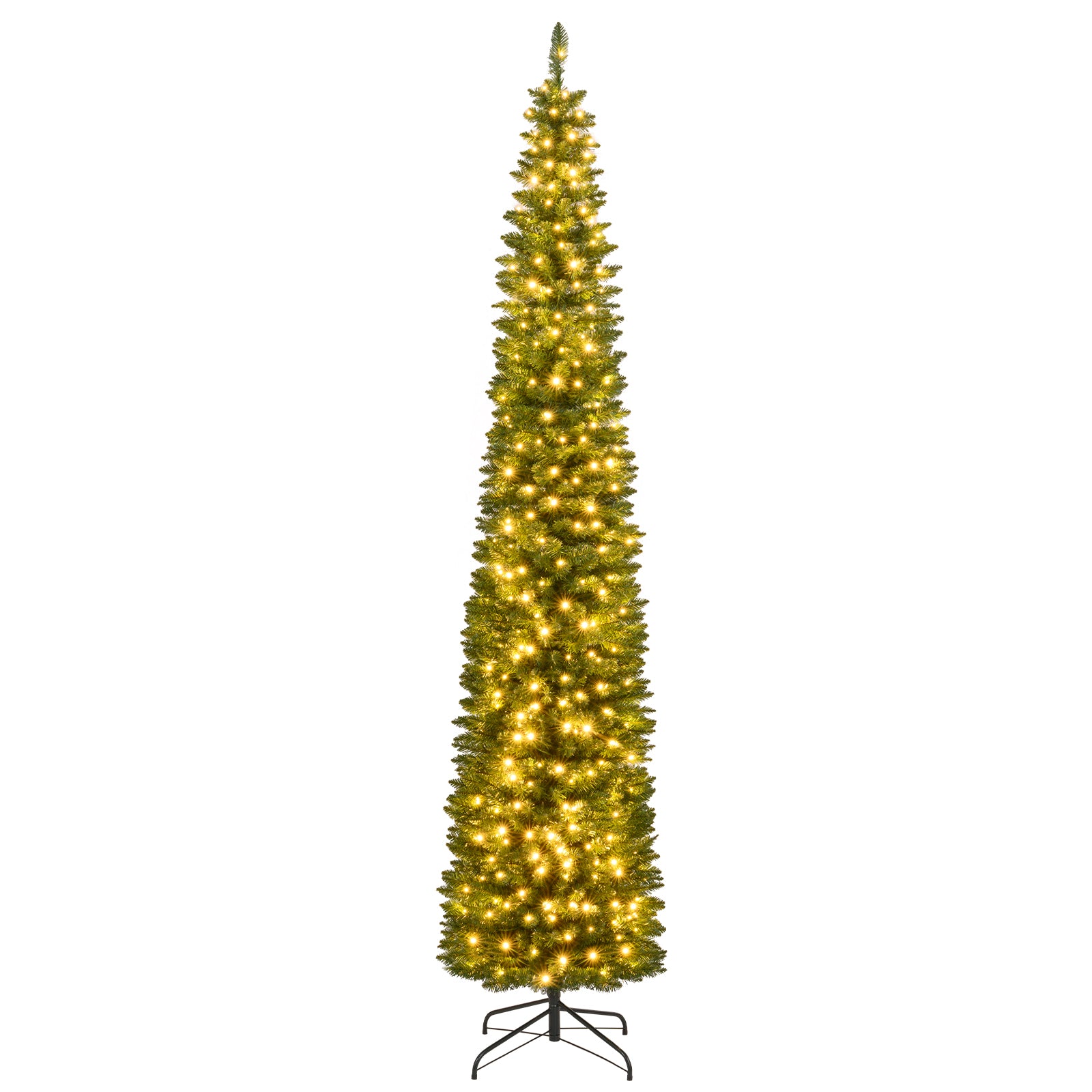 5/6/7/8/9 Feet Pre-lit Pencil Artificial Christmas Tree with 150/180/200//300/400 Warm White LED Lights-9 ft