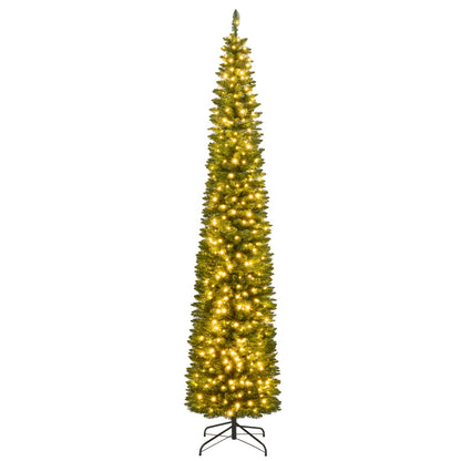 5/6/7/8/9 Feet Pre-lit Pencil Artificial Christmas Tree with 150/180/200//300/400 Warm White LED Lights-9 ft