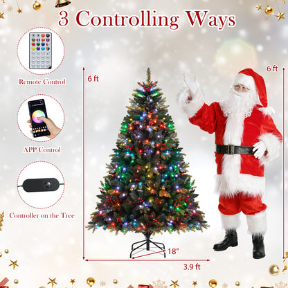5/6/7/8 FT Artificial Christmas Tree with LED Lights and Remote APP Control-6 ft