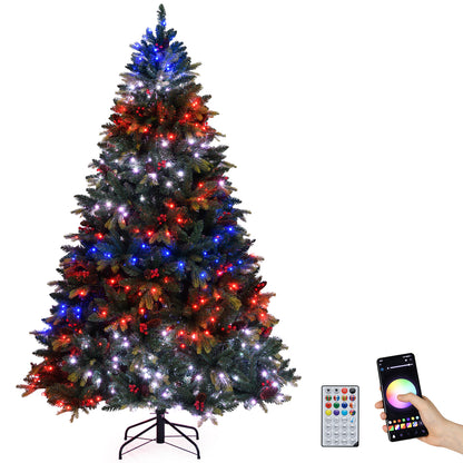 5/6/7/8 FT Artificial Christmas Tree with LED Lights and Remote APP Control-7 ft