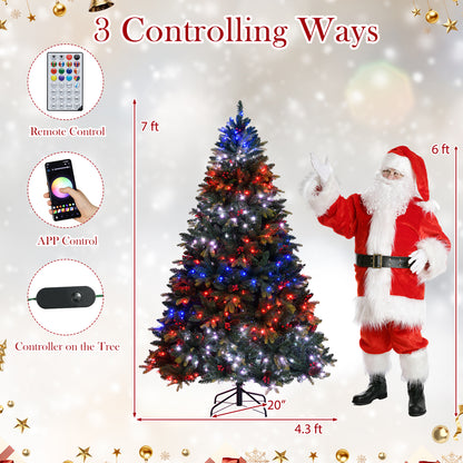 5/6/7/8 FT Artificial Christmas Tree with LED Lights and Remote APP Control-7 ft