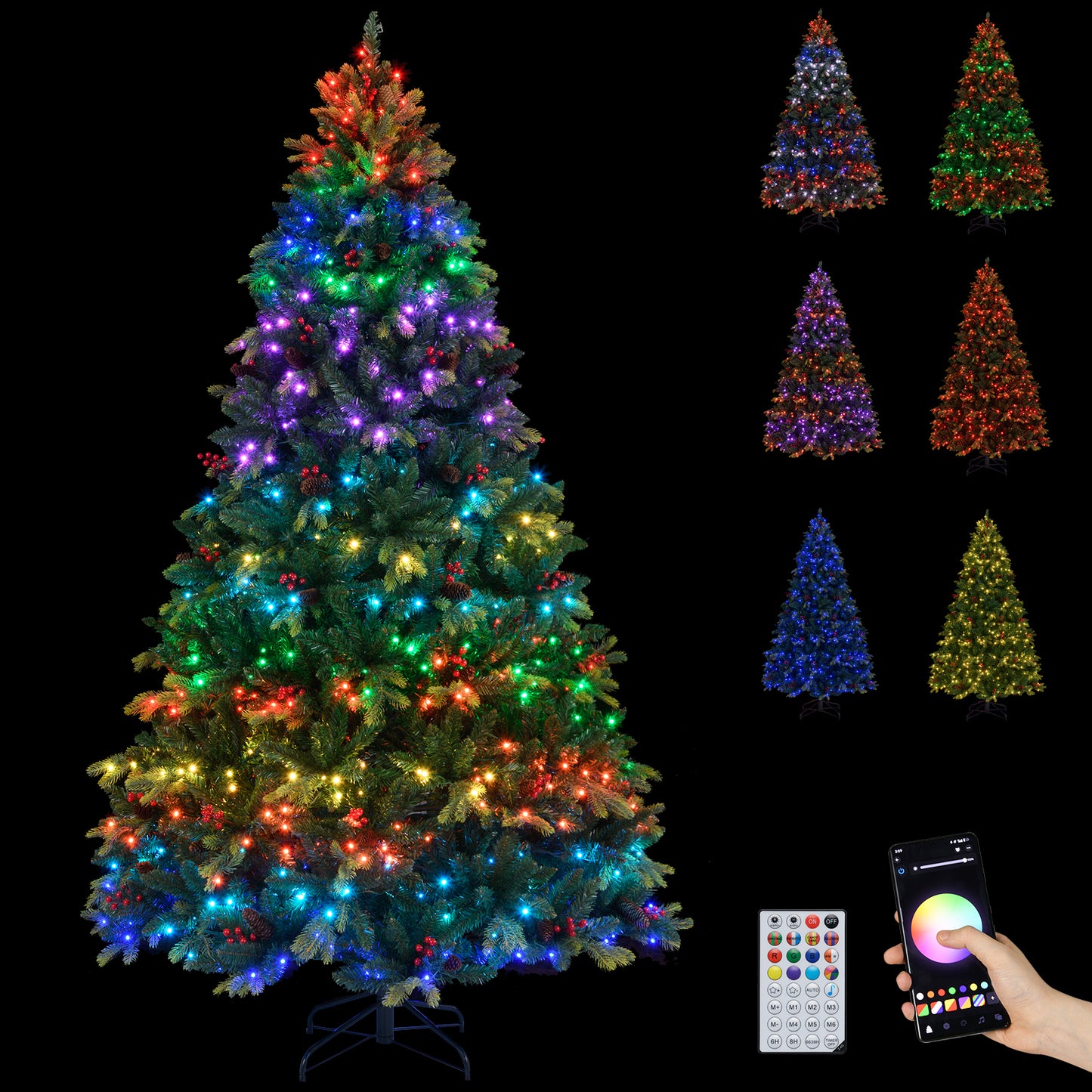 5/6/7/8 FT Artificial Christmas Tree with LED Lights and Remote APP Control-8 ft