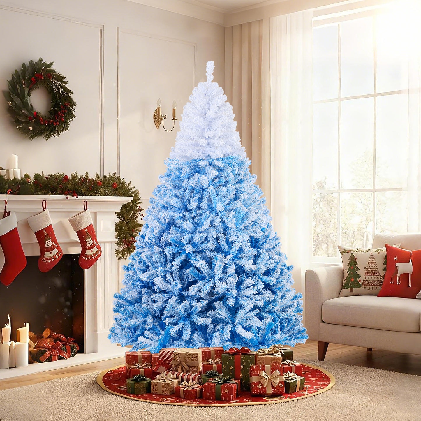 5/6/7/8 FT Artificial Christmas Tree with Warm White LED Lights and 8 Modes-7 Feet