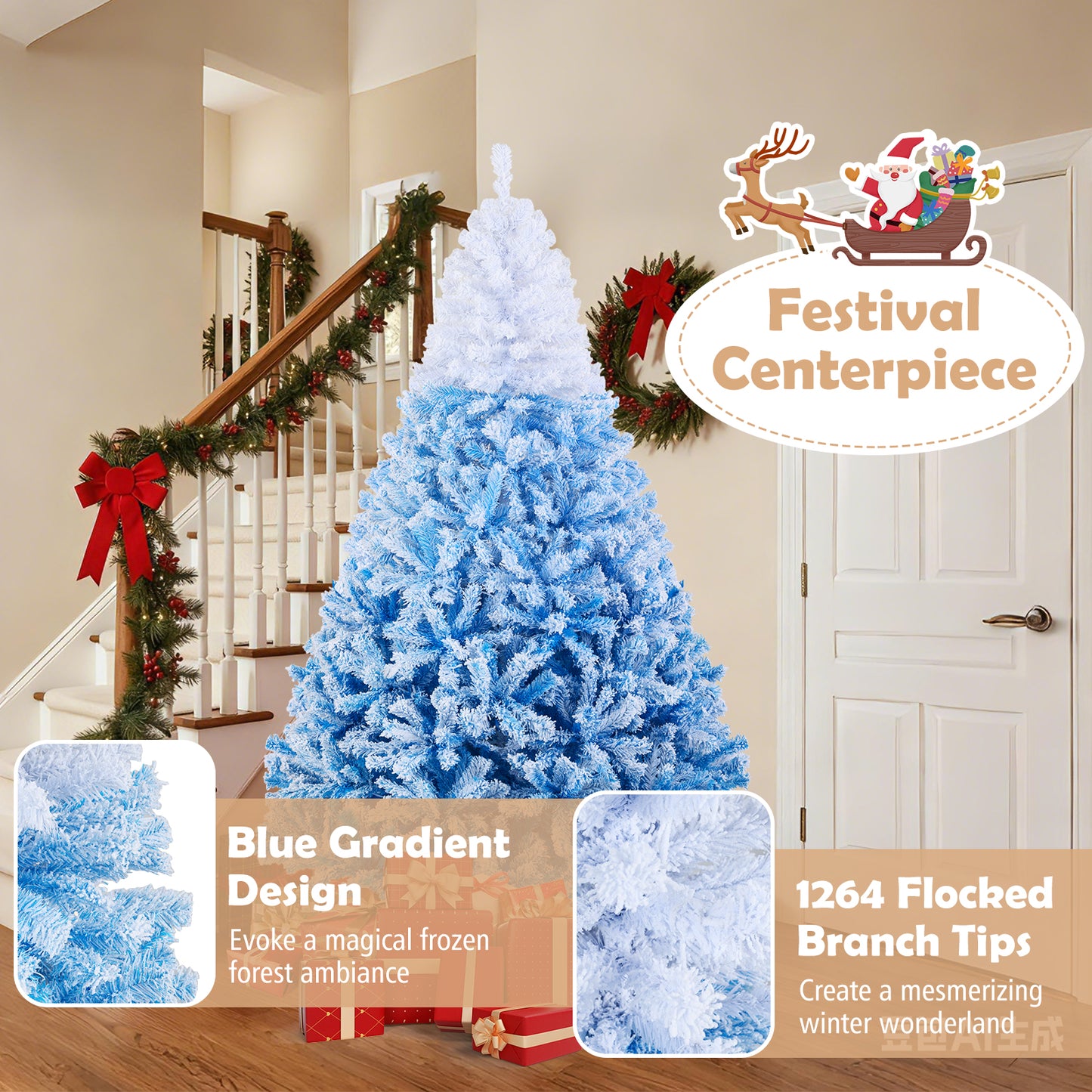 5/6/7/8 FT Artificial Christmas Tree with Warm White LED Lights and 8 Modes-7 Feet