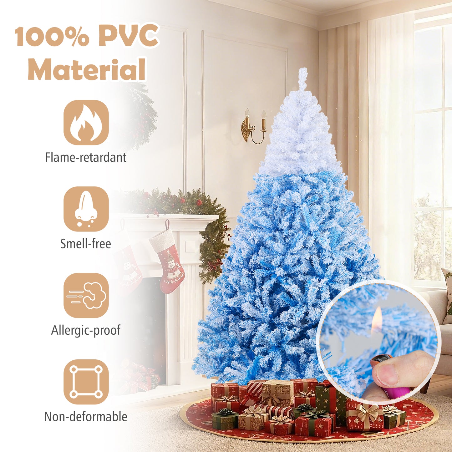 5/6/7/8 FT Artificial Christmas Tree with Warm White LED Lights and 8 Modes-7 Feet