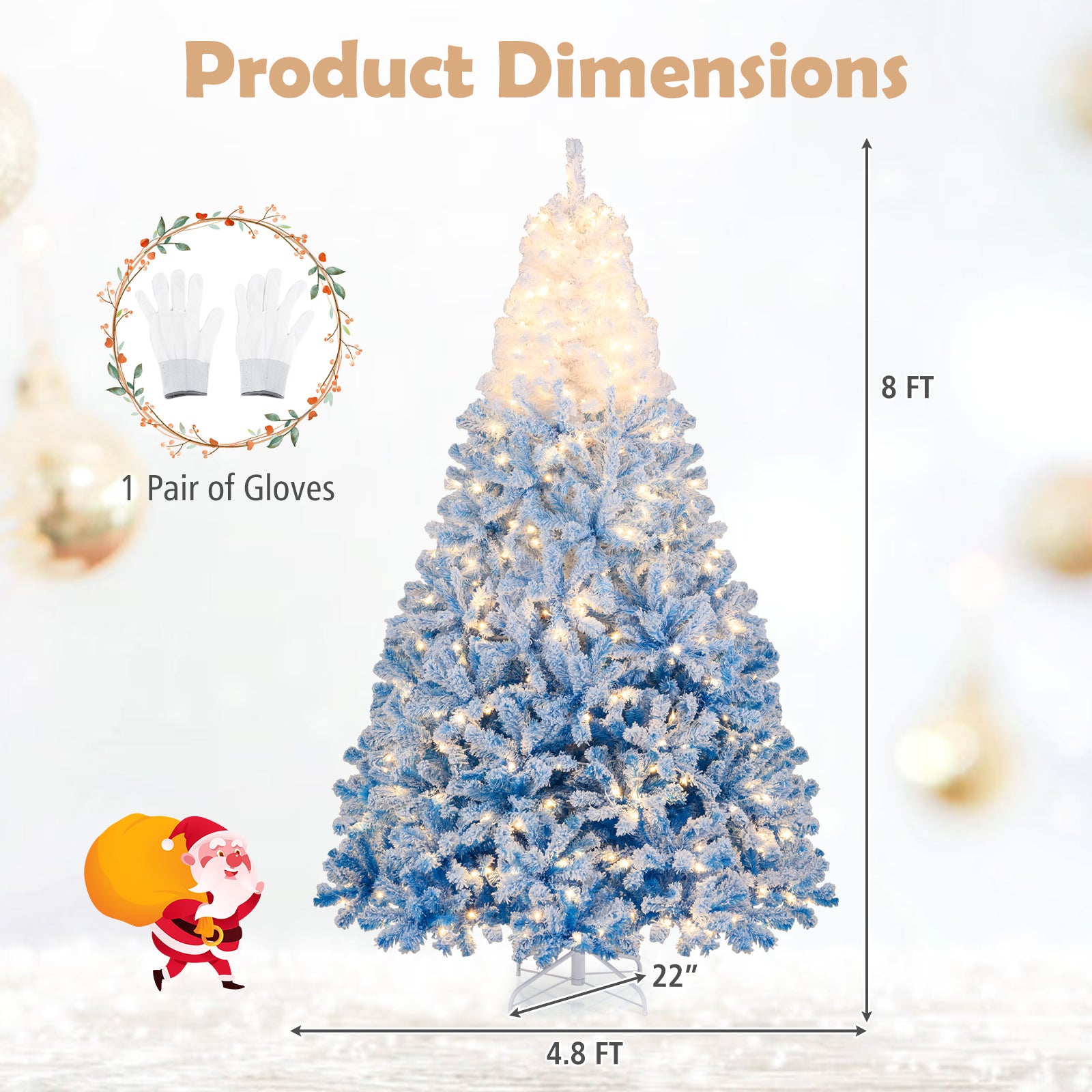 5/6/7/8 FT Artificial Christmas Tree with Warm White LED Lights and 8 Modes-8 Feet