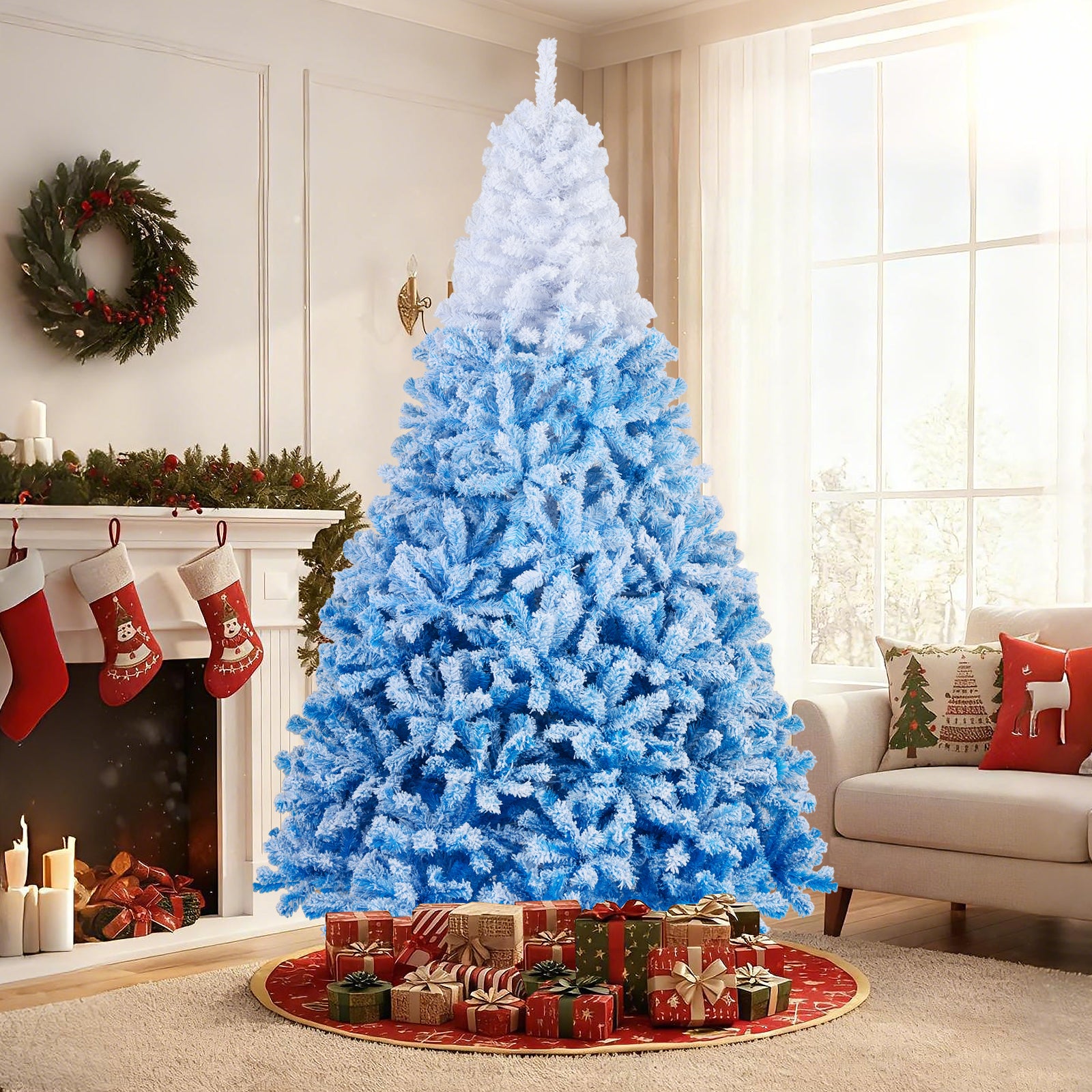 5/6/7/8 FT Artificial Christmas Tree with Warm White LED Lights and 8 Modes-8 Feet