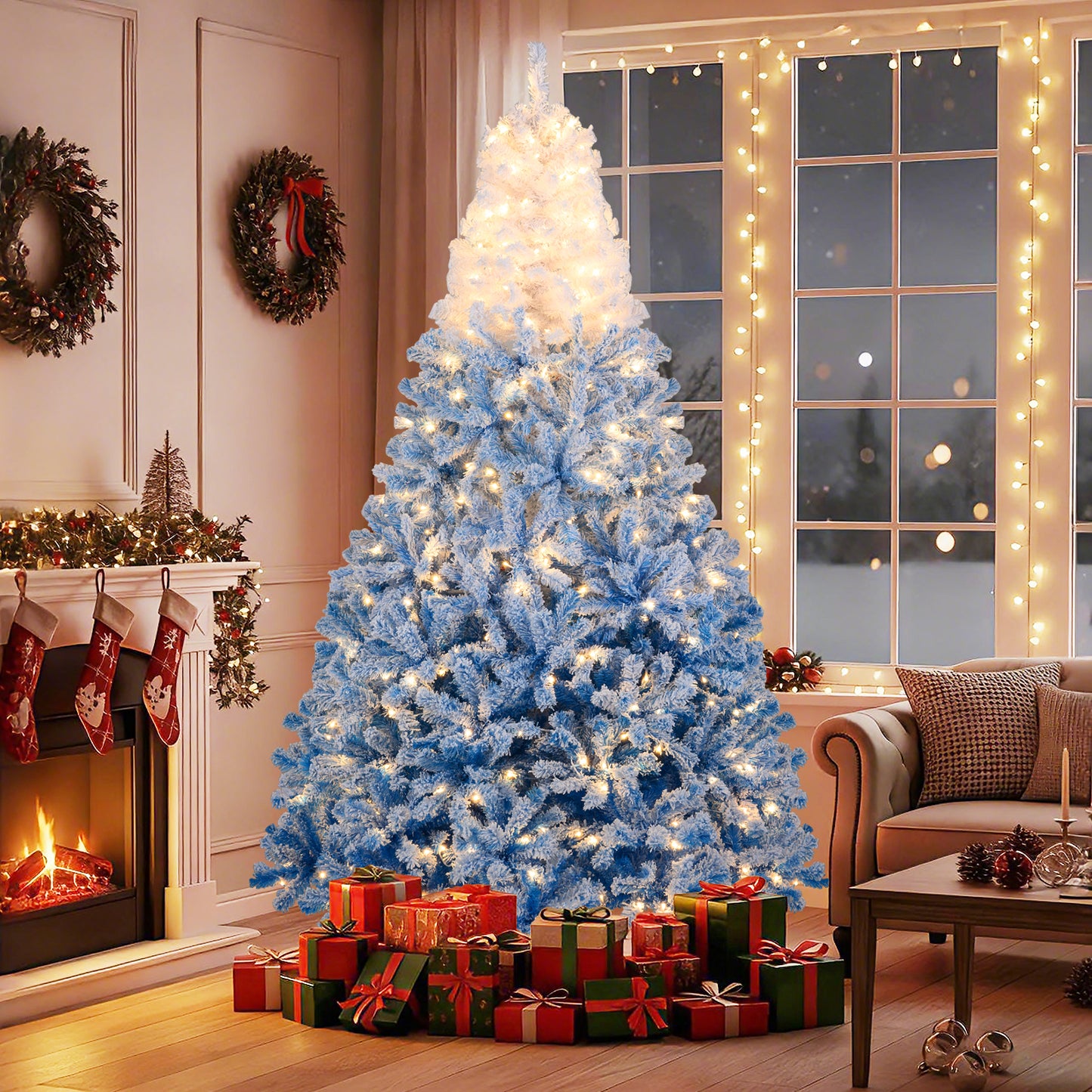 5/6/7/8 FT Artificial Christmas Tree with Warm White LED Lights and 8 Modes-8 Feet