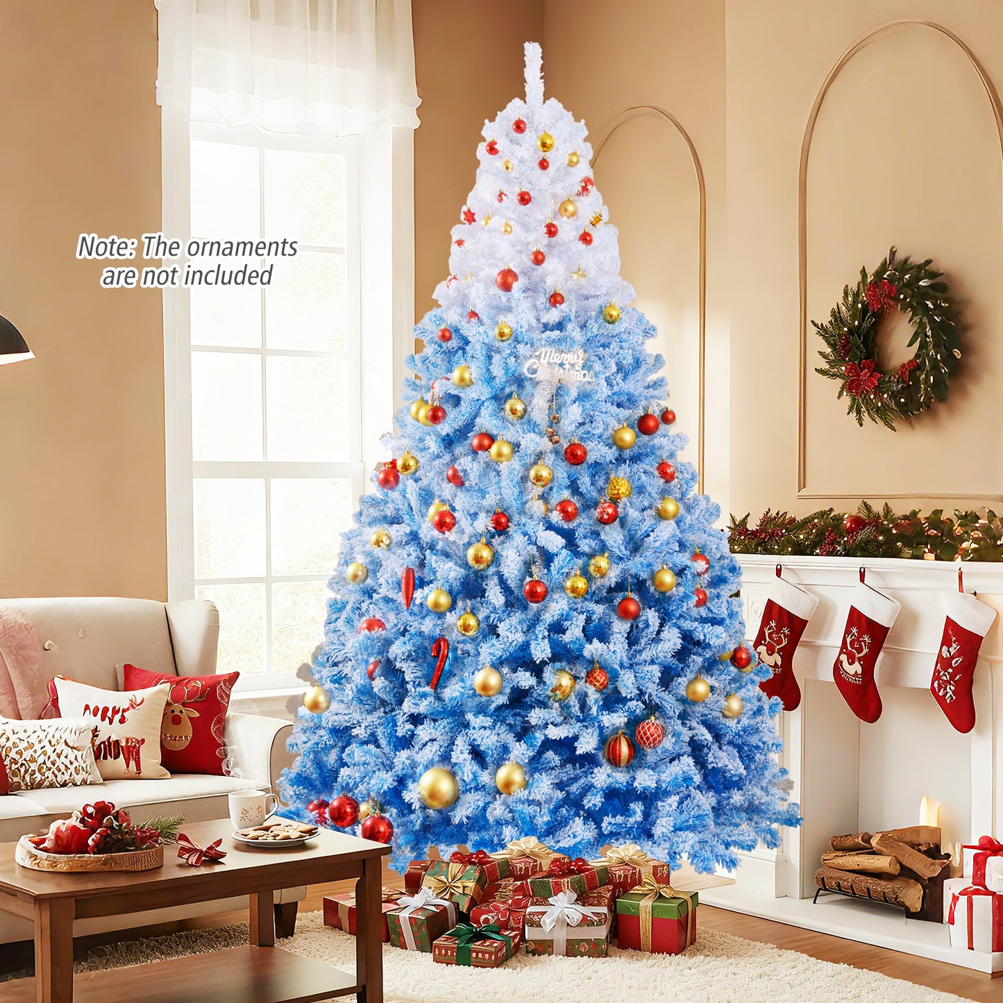 5/6/7/8 FT Artificial Christmas Tree with Warm White LED Lights and 8 Modes-8 Feet