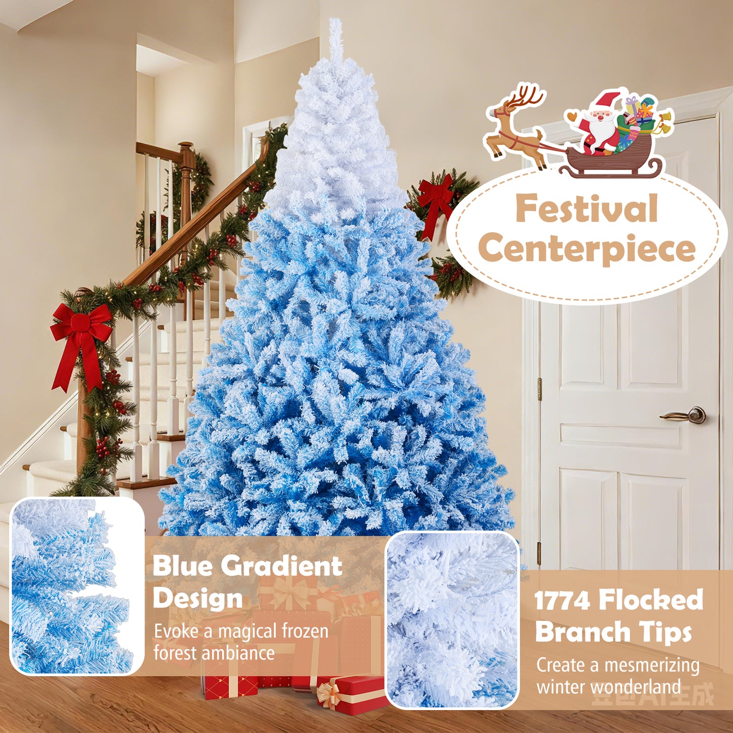 5/6/7/8 FT Artificial Christmas Tree with Warm White LED Lights and 8 Modes-8 Feet
