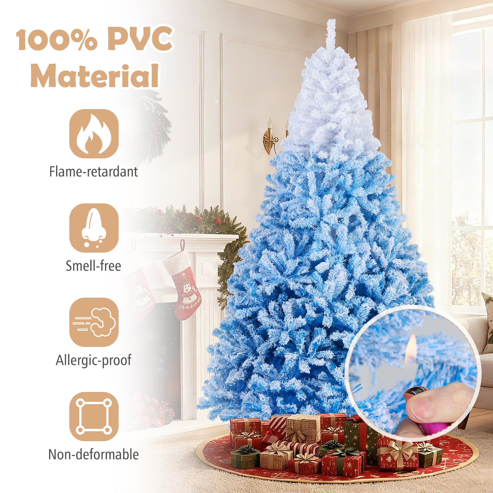 5/6/7/8 FT Artificial Christmas Tree with Warm White LED Lights and 8 Modes-8 Feet