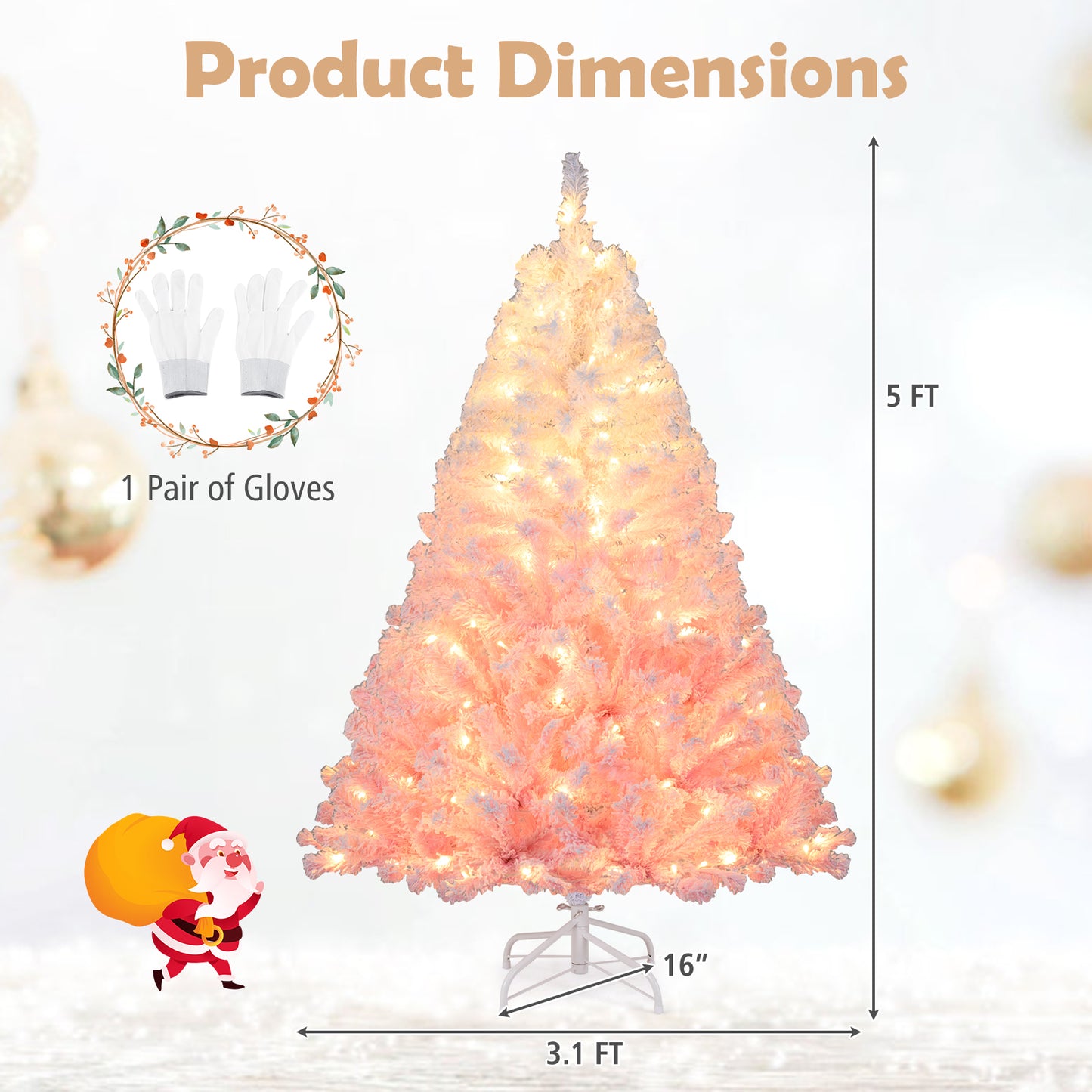 5/6/7/8 FT Artificial Christmas Tree with Warm White LED Lights and 8 Modes for Holiday-5 Feet