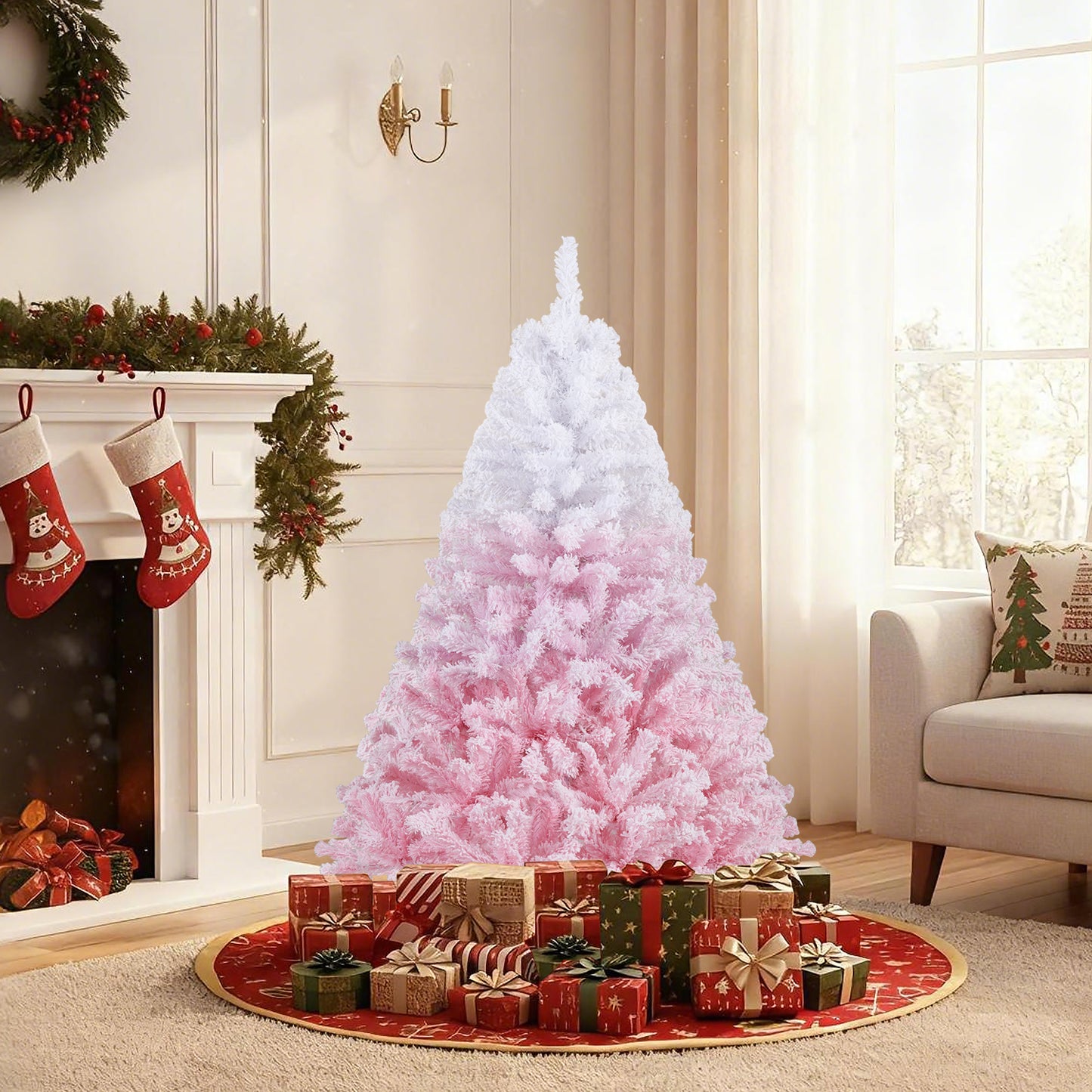 5/6/7/8 FT Artificial Christmas Tree with Warm White LED Lights and 8 Modes for Holiday-5 Feet