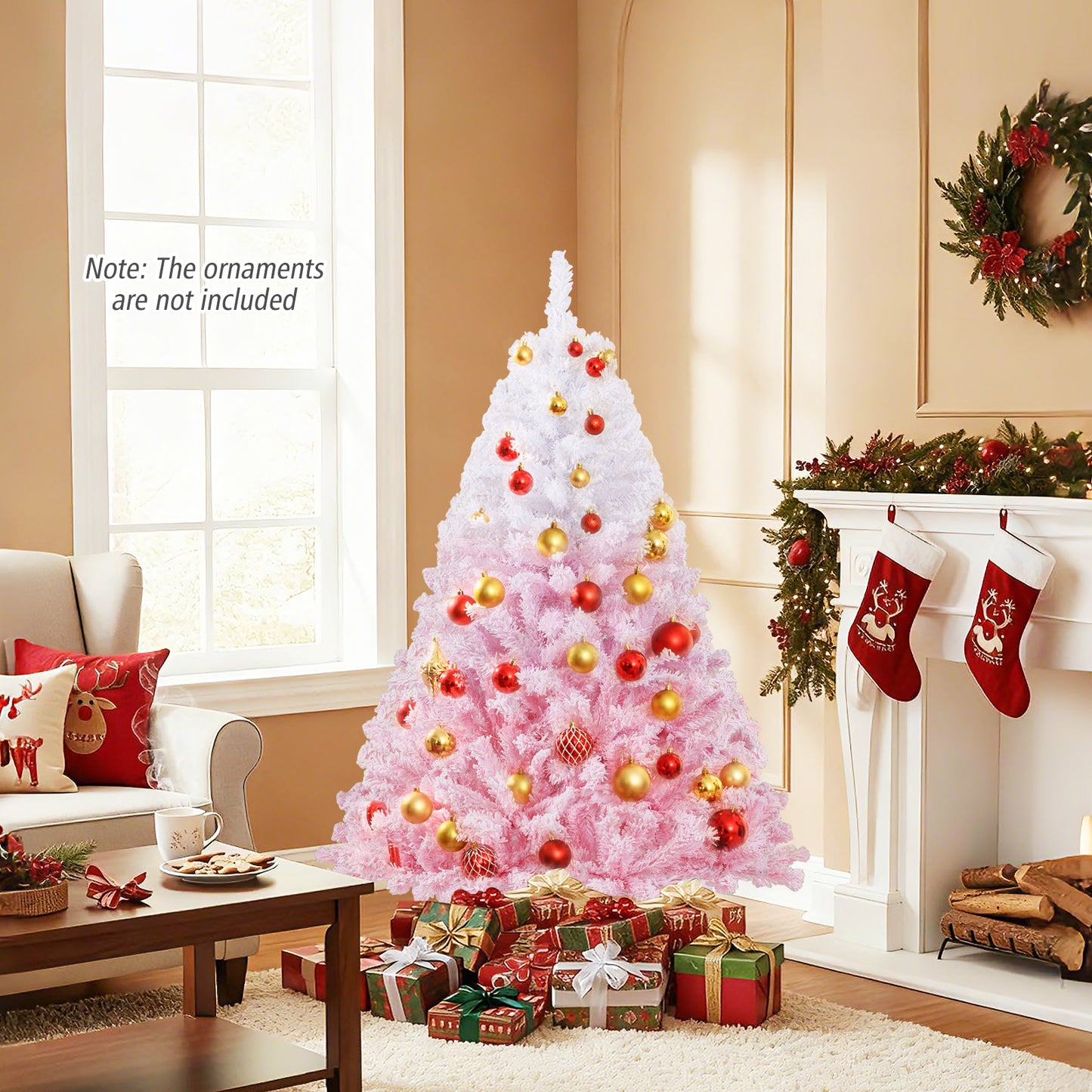 5/6/7/8 FT Artificial Christmas Tree with Warm White LED Lights and 8 Modes for Holiday-5 Feet