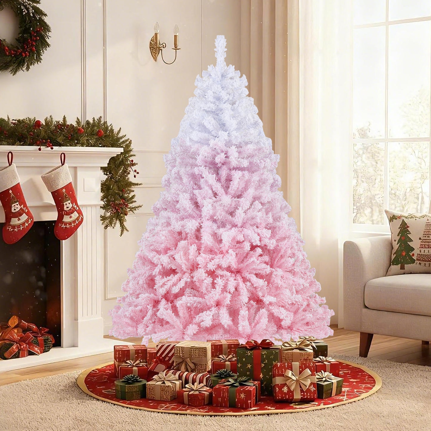 5/6/7/8 FT Artificial Christmas Tree with Warm White LED Lights and 8 Modes for Holiday-6 Feet