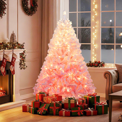 5/6/7/8 FT Artificial Christmas Tree with Warm White LED Lights and 8 Modes for Holiday-6 Feet