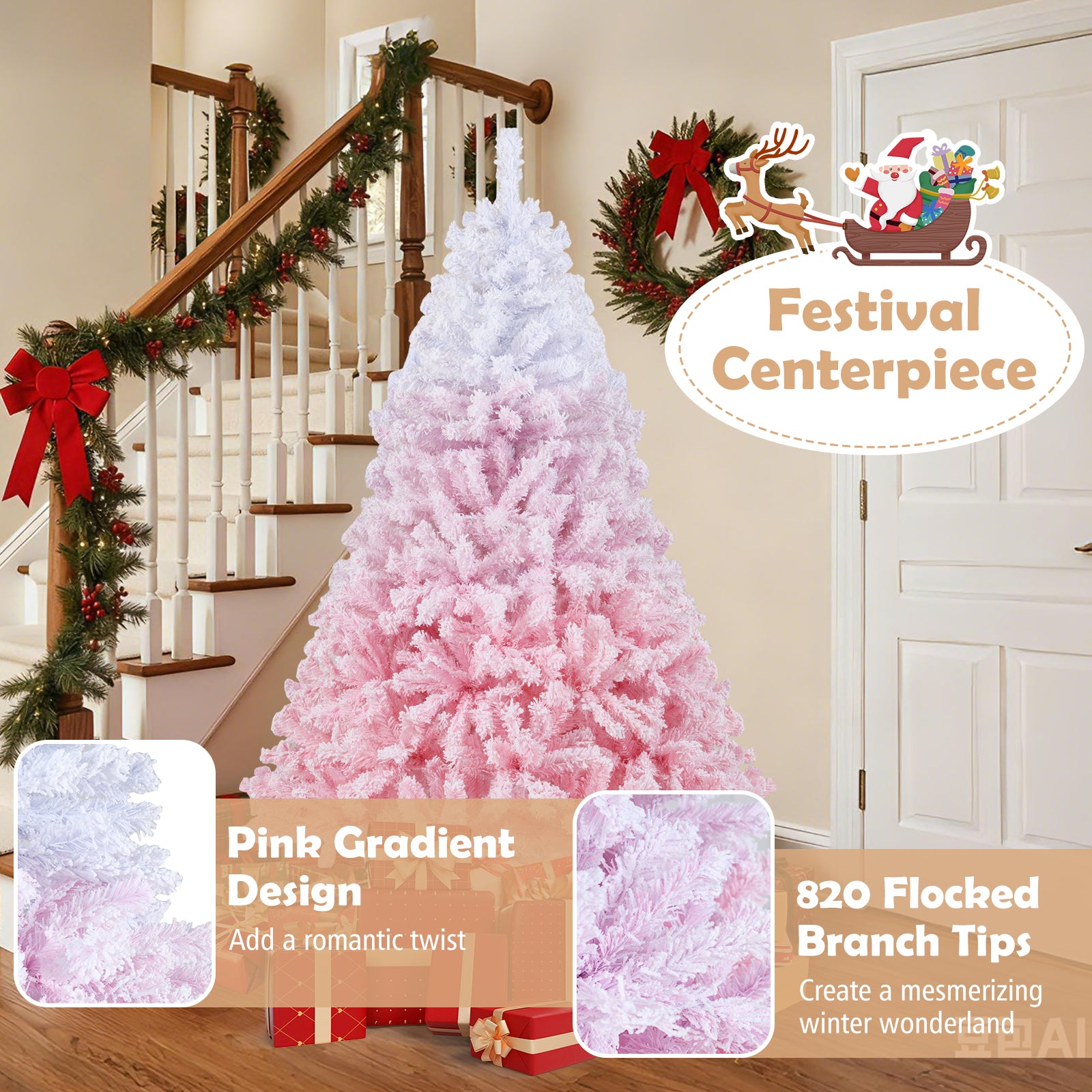 5/6/7/8 FT Artificial Christmas Tree with Warm White LED Lights and 8 Modes for Holiday-6 Feet