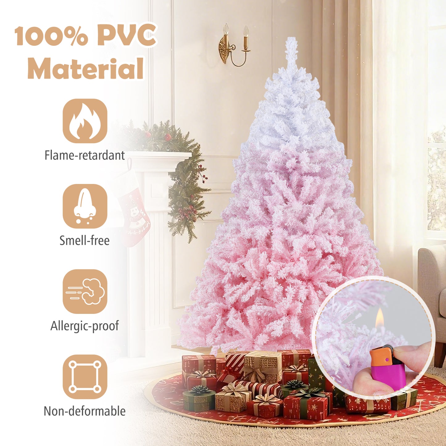 5/6/7/8 FT Artificial Christmas Tree with Warm White LED Lights and 8 Modes for Holiday-6 Feet