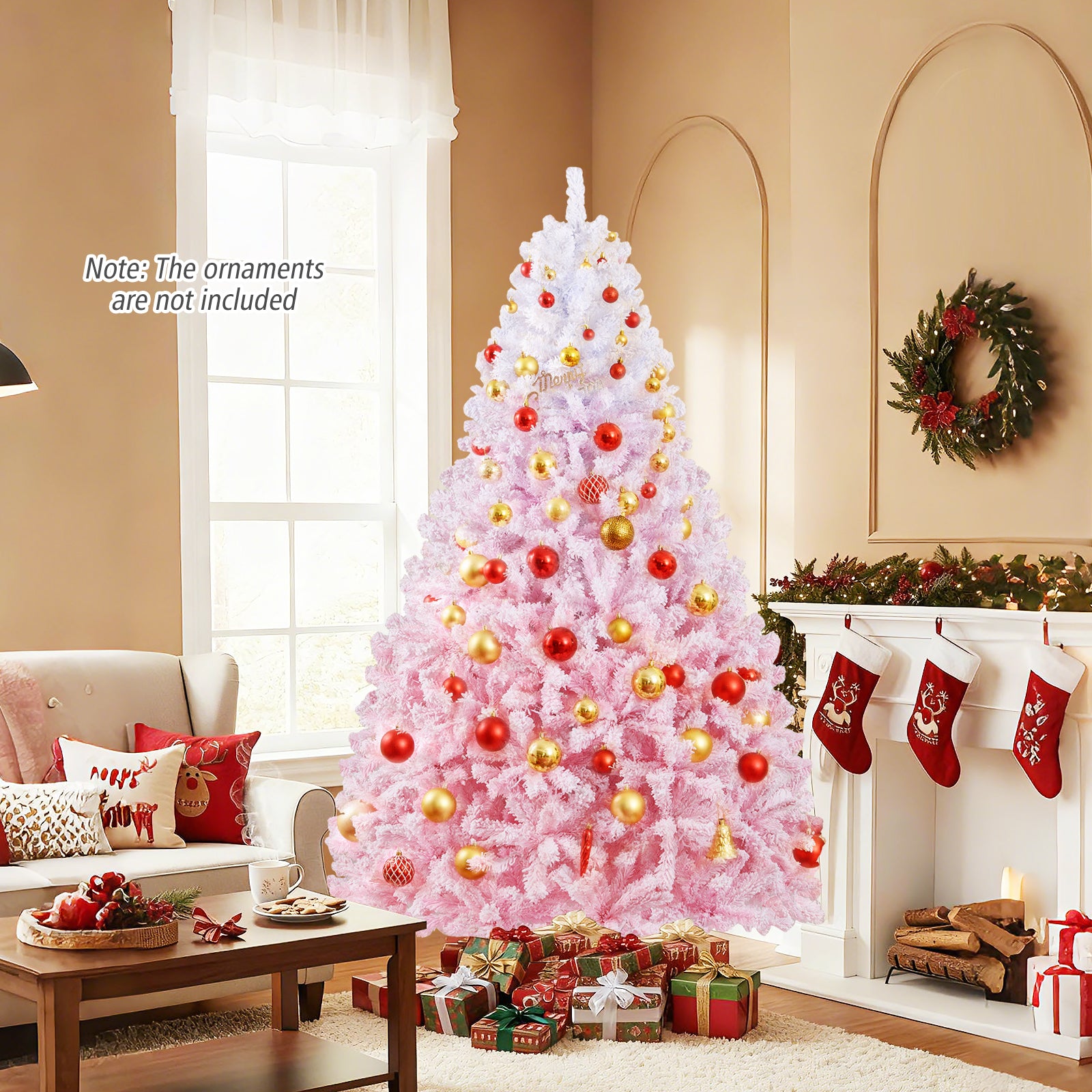 5/6/7/8 FT Artificial Christmas Tree with Warm White LED Lights and 8 Modes for Holiday-7 Feet